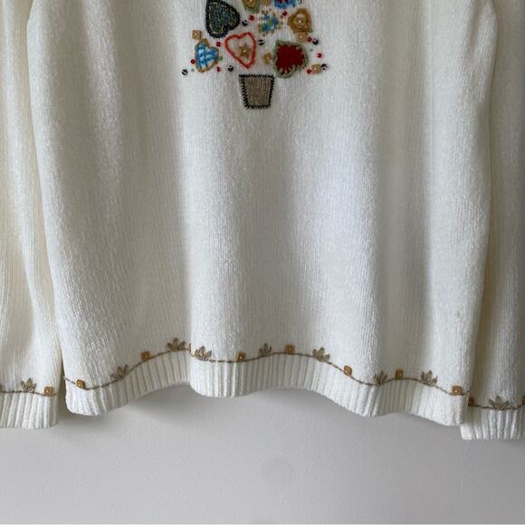 VTG Alfred Dunner Chenille Holiday Christmas Tree Sweater Beaded Grannycore XL - Picture 3 of 9